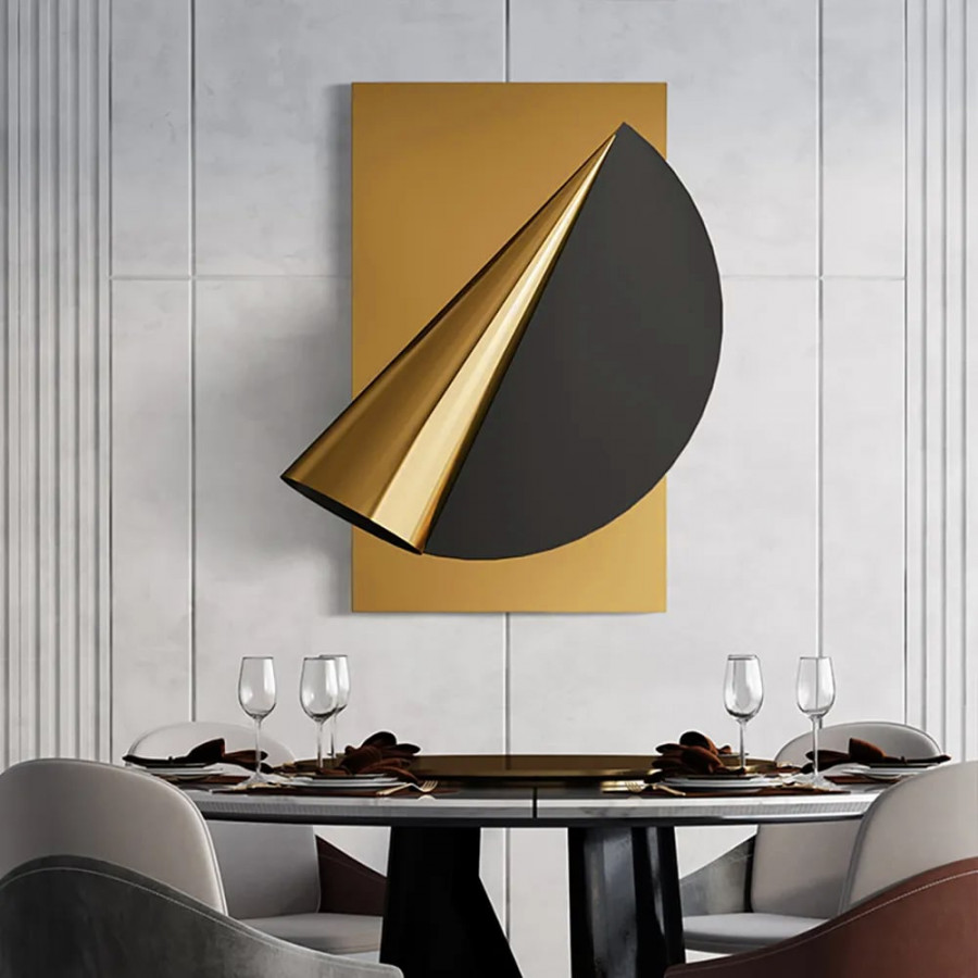 HMR - 23.6" Gold & Black Geometric Metal Wall Decor Background Hand-Forged Art for Living Room