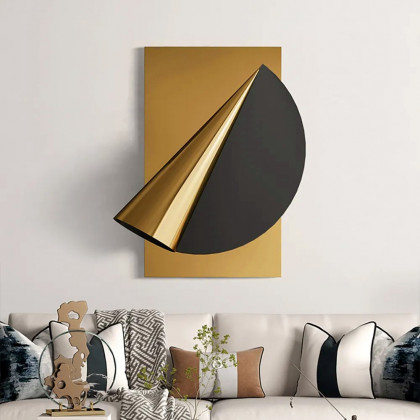 HMR - 23.6" Gold & Black Geometric Metal Wall Decor Background Hand-Forged Art for Living Room