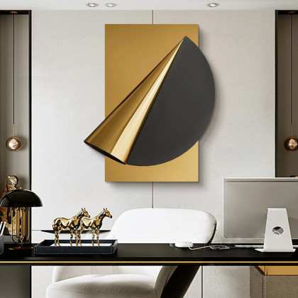HMR - 23.6" Gold & Black Geometric Metal Wall Decor Background Hand-Forged Art for Living Room