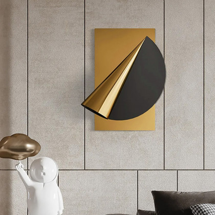HMR - 23.6" Gold & Black Geometric Metal Wall Decor Background Hand-Forged Art for Living Room