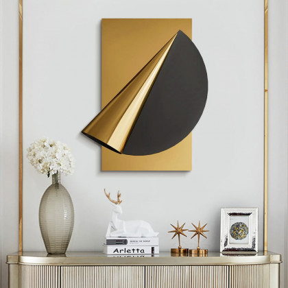HMR - 23.6" Gold & Black Geometric Metal Wall Decor Background Hand-Forged Art for Living Room