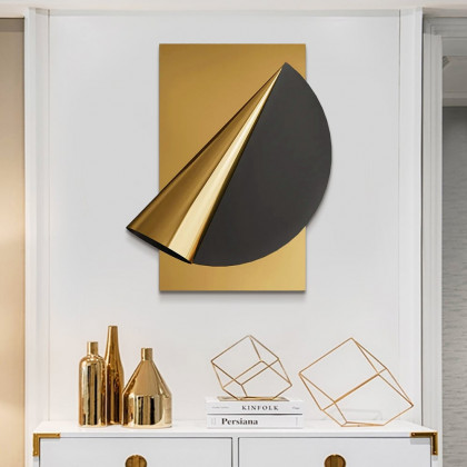 HMR - 23.6" Gold & Black Geometric Metal Wall Decor Background Hand-Forged Art for Living Room
