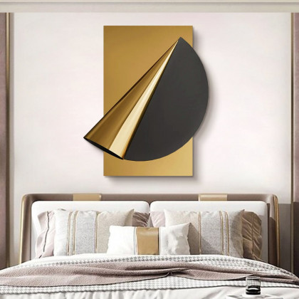 HMR - 23.6" Gold & Black Geometric Metal Wall Decor Background Hand-Forged Art for Living Room