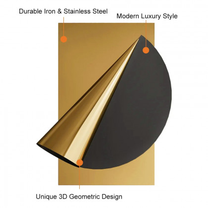 HMR - 23.6" Gold & Black Geometric Metal Wall Decor Background Hand-Forged Art for Living Room