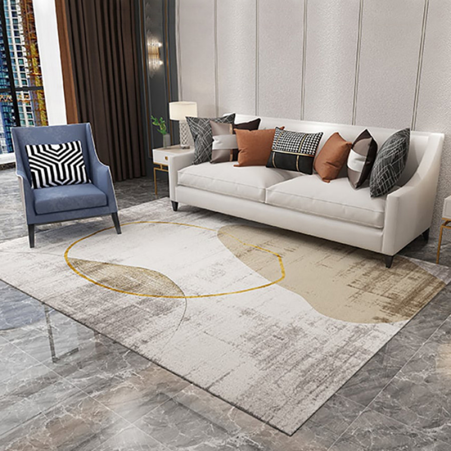 HMR Modern Beige & Gold Rectangle Area Rug - 5' x 8'