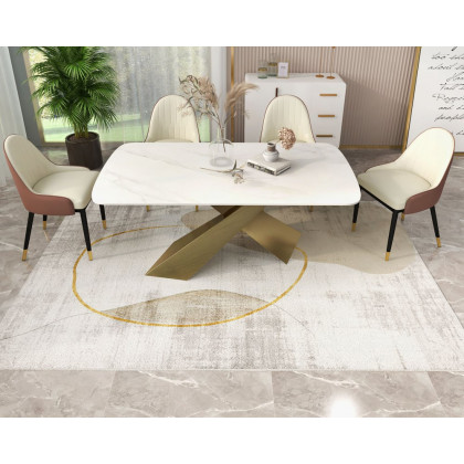 HMR - Modern Beige & Gold Rectangle Area Rug