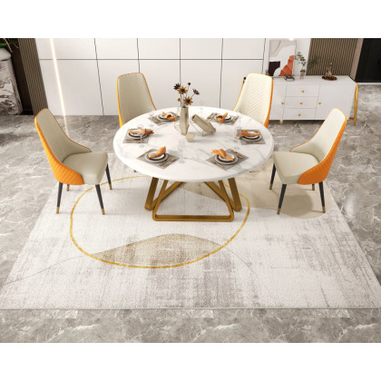 HMR Modern Beige & Gold Rectangle Area Rug - 6' x 9'