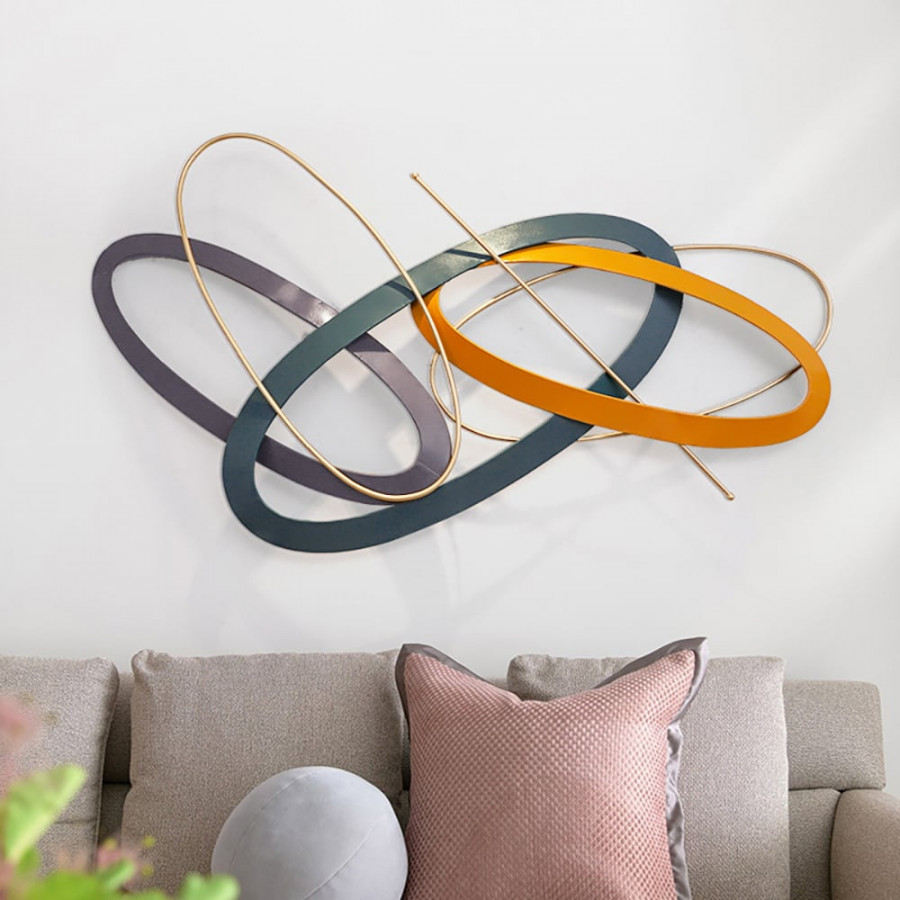 HMR - Modern Geometric Metal Wall Decor Overlapping Creative Wall Art Multi-color Living room