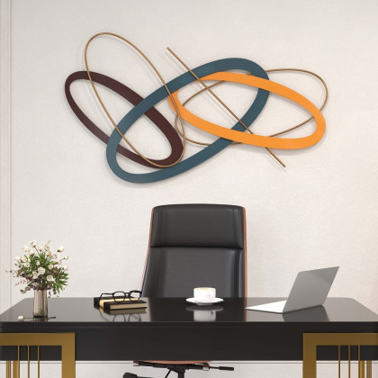 HMR - Modern Geometric Metal Wall Decor Overlapping Creative Wall Art Multi-color Living room