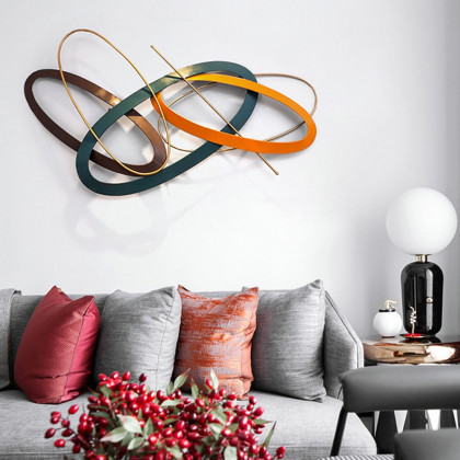 HMR - Modern Geometric Metal Wall Decor Overlapping Creative Wall Art Multi-color Living room