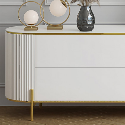HMR - 86.6" Modern Elegant Oval TV Console with Drawers & Doors in White