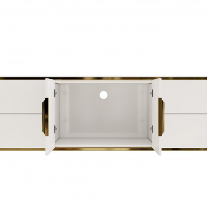 HMR - 86.6" Modern Elegant Oval TV Console with Drawers & Doors in White