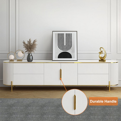HMR - 86.6" Modern Elegant Oval TV Console with Drawers & Doors in White