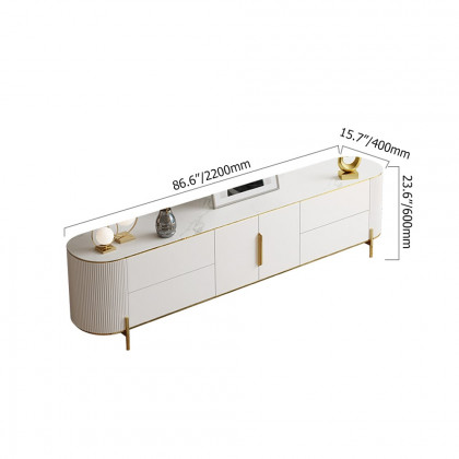HMR - 86.6" Modern Elegant Oval TV Console with Drawers & Doors in White