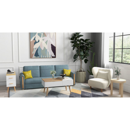 HMR 81" King 3-Seater Leath-aire Sleeper Sofa - Blue