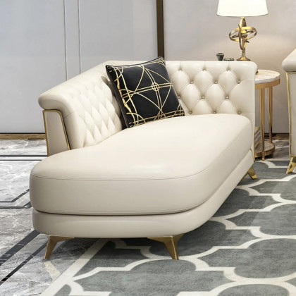 HMR - 3-Piece Modern Living Room Set Chesterfield Sofa with Chaise and Chair in Off-White