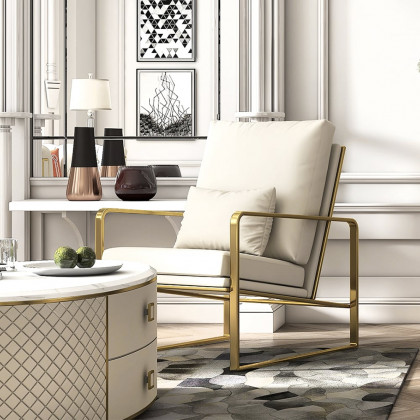 HMR - 3-Piece Modern Living Room Set Chesterfield Sofa with Chaise and Chair in Off-White