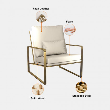 HMR - 3-Piece Modern Living Room Set Chesterfield Sofa with Chaise and Chair in Off-White
