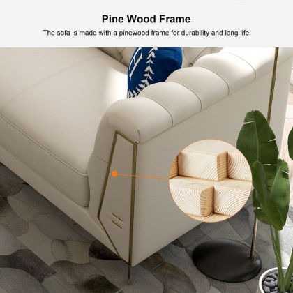 HMR - 3-Piece Modern Living Room Set Chesterfield Sofa with Chaise and Chair in Off-White