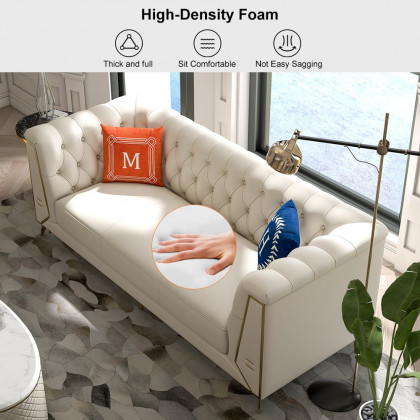 HMR - 3-Piece Modern Living Room Set Chesterfield Sofa with Chaise and Chair in Off-White