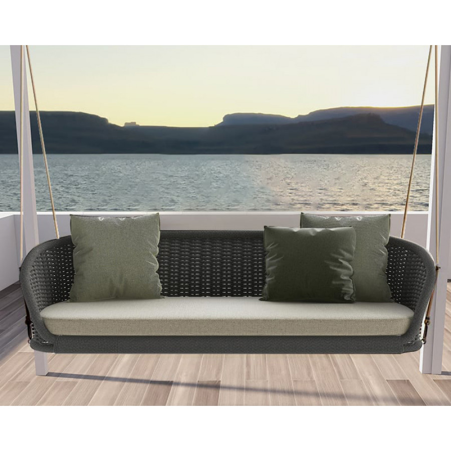 HMR Traditional Wide Outdoor Woven Rope Swing Sofa Hanging Chair with Cushion - Dark Green