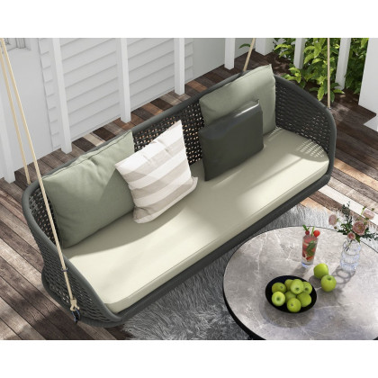 HMR Traditional Wide Outdoor Woven Rope Swing Sofa Hanging Chair with Cushion - Dark Green