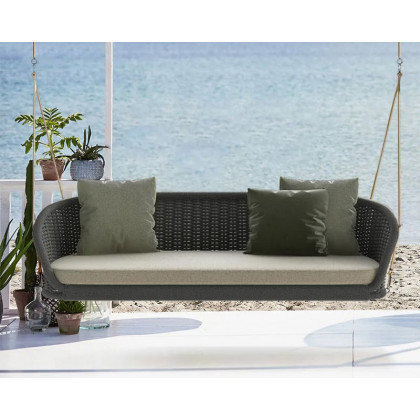 HMR Traditional Wide Outdoor Woven Rope Swing Sofa Hanging Chair with Cushion - Dark Green