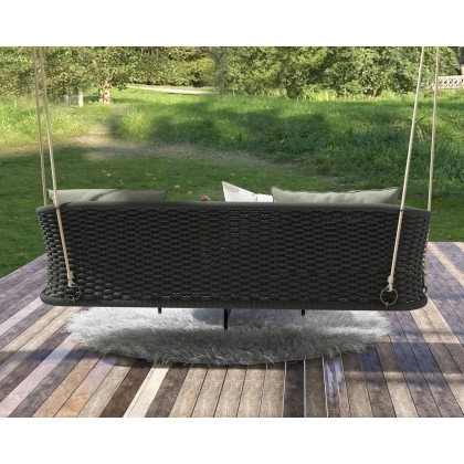HMR Traditional Wide Outdoor Woven Rope Swing Sofa Hanging Chair with Cushion - Dark Green