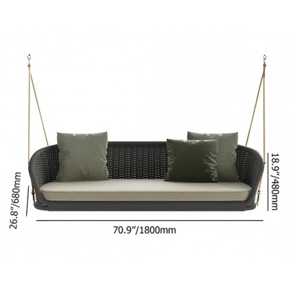 HMR Traditional Wide Outdoor Woven Rope Swing Sofa Hanging Chair with Cushion - Dark Green