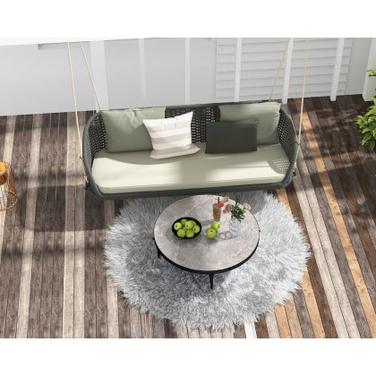 HMR Traditional Wide Outdoor Woven Rope Swing Sofa Hanging Chair with Cushion - Dark Green