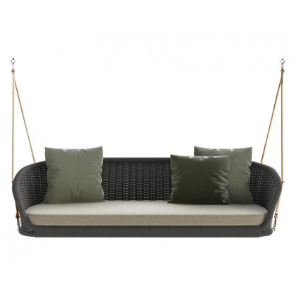 HMR Traditional Wide Outdoor Woven Rope Swing Sofa Hanging Chair with Cushion - Dark Green