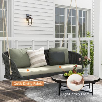 HMR Traditional Wide Outdoor Woven Rope Swing Sofa Hanging Chair with Cushion - Dark Green