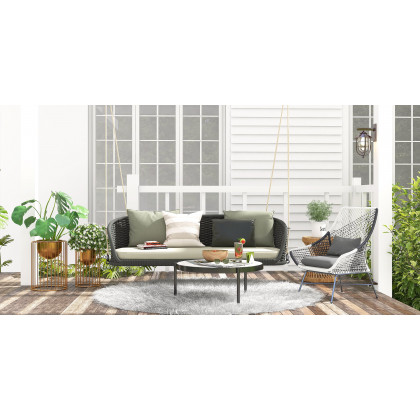 HMR Traditional Wide Outdoor Woven Rope Swing Sofa Hanging Chair with Cushion - Dark Green
