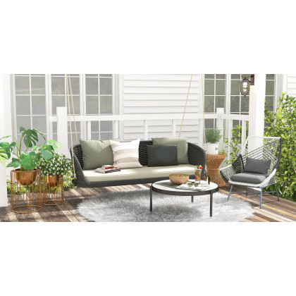 HMR Traditional Wide Outdoor Woven Rope Swing Sofa Hanging Chair with Cushion - Dark Green