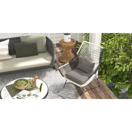 HMR Traditional Wide Outdoor Woven Rope Swing Sofa Hanging Chair with Cushion - Dark Green
