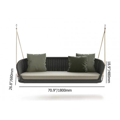 HMR Traditional Wide Outdoor Woven Rope Swing Sofa Hanging Chair with Cushion - Dark Green