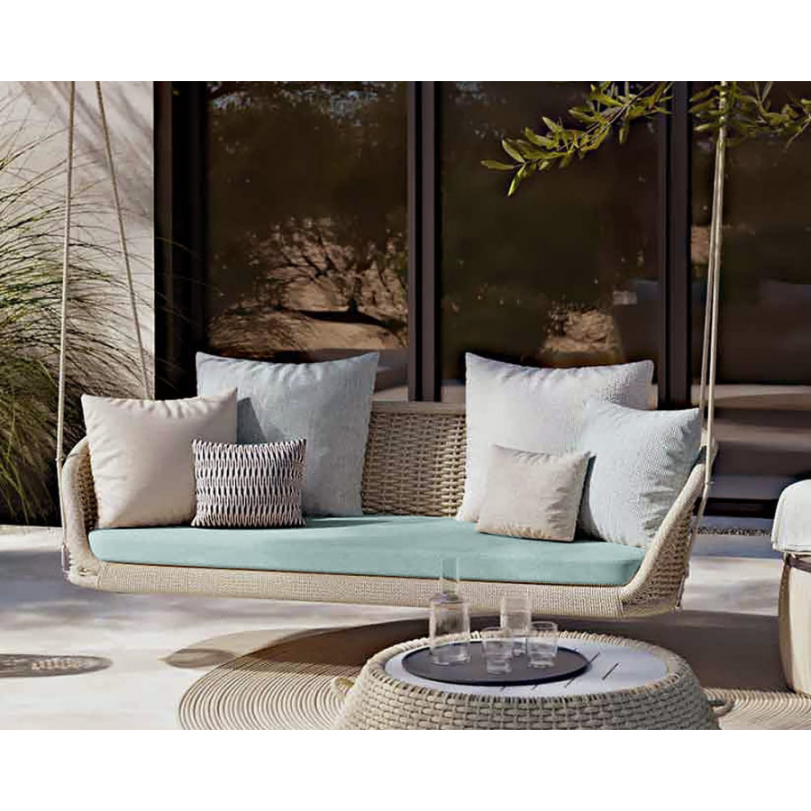 HMR - Traditional Wide Outdoor Woven Rope Swing Sofa Hanging Chair with Cushion