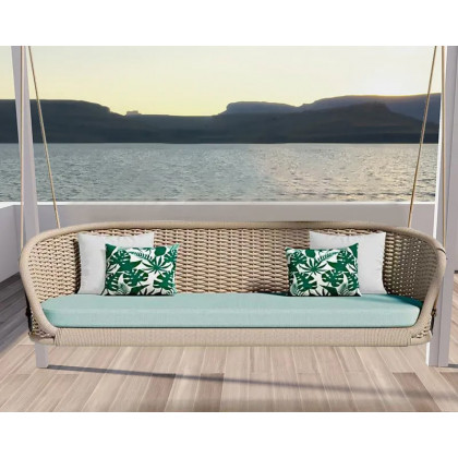 HMR - Traditional Wide Outdoor Woven Rope Swing Sofa Hanging Chair with Cushion