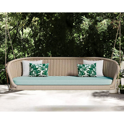 HMR - Traditional Wide Outdoor Woven Rope Swing Sofa Hanging Chair with Cushion