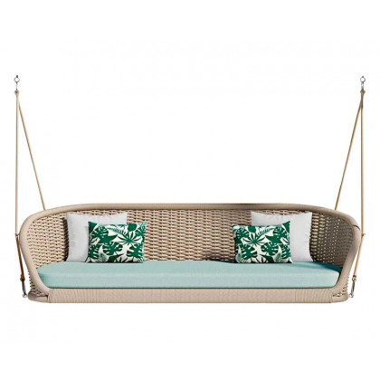 HMR - Traditional Wide Outdoor Woven Rope Swing Sofa Hanging Chair with Cushion