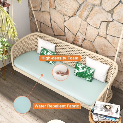 HMR - Traditional Wide Outdoor Woven Rope Swing Sofa Hanging Chair with Cushion