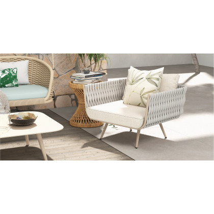HMR - Traditional Wide Outdoor Woven Rope Swing Sofa Hanging Chair with Cushion