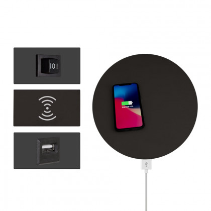 HMR Modern Floor Lamp End Table with Glass Shade, Wireless Charger & USB Port - Gold/Black