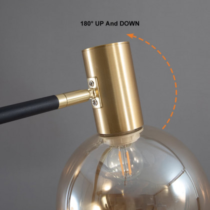 HMR Modern Floor Lamp End Table with Glass Shade, Wireless Charger & USB Port - Gold/Black