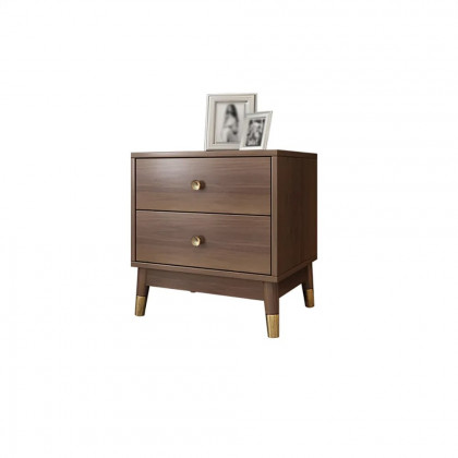 HMR - Ultic Walnut Nightstand 2-Drawer Chest Low Bedside Table with Sotrage