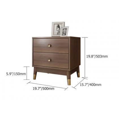 HMR - Ultic Walnut Nightstand 2-Drawer Chest Low Bedside Table with Sotrage