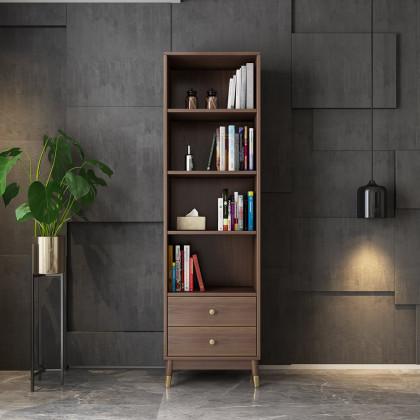 HMR - Ultic Modern & Minimalist Book Shelf with 3 Shelves & 2 Drawers in Walnut