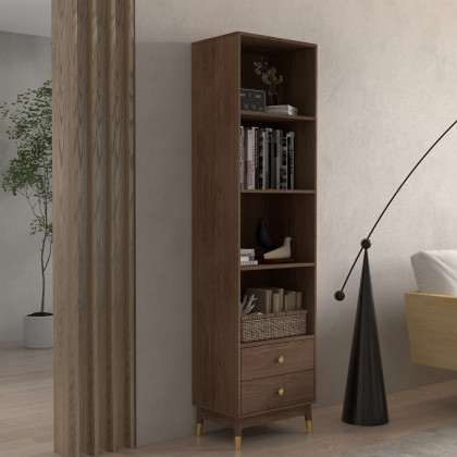 HMR - Ultic Modern & Minimalist Book Shelf with 3 Shelves & 2 Drawers in Walnut