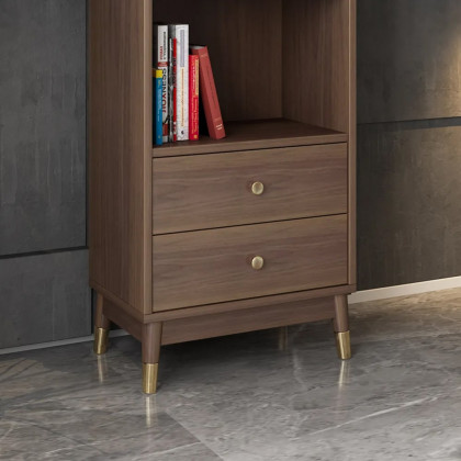 HMR - Ultic Modern & Minimalist Book Shelf with 3 Shelves & 2 Drawers in Walnut