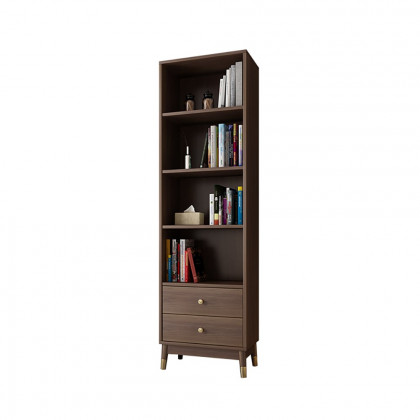 HMR - Ultic Modern & Minimalist Book Shelf with 3 Shelves & 2 Drawers in Walnut